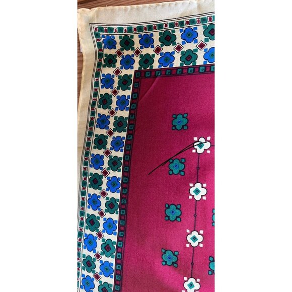 Vtg 1970’s ECHO Scarf Chinon Azlon Silk Scarf Maroon Blues Yellow Floral Japan - Picture 9 of 10